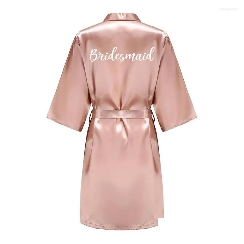 Women`S Sleepwear Silk Satin Sleepwear Kimono Wedding Bride Bridesmaid Robes For Women Bridal Party Gifts Team Dress Gown Y Summer Ba Dhvpg