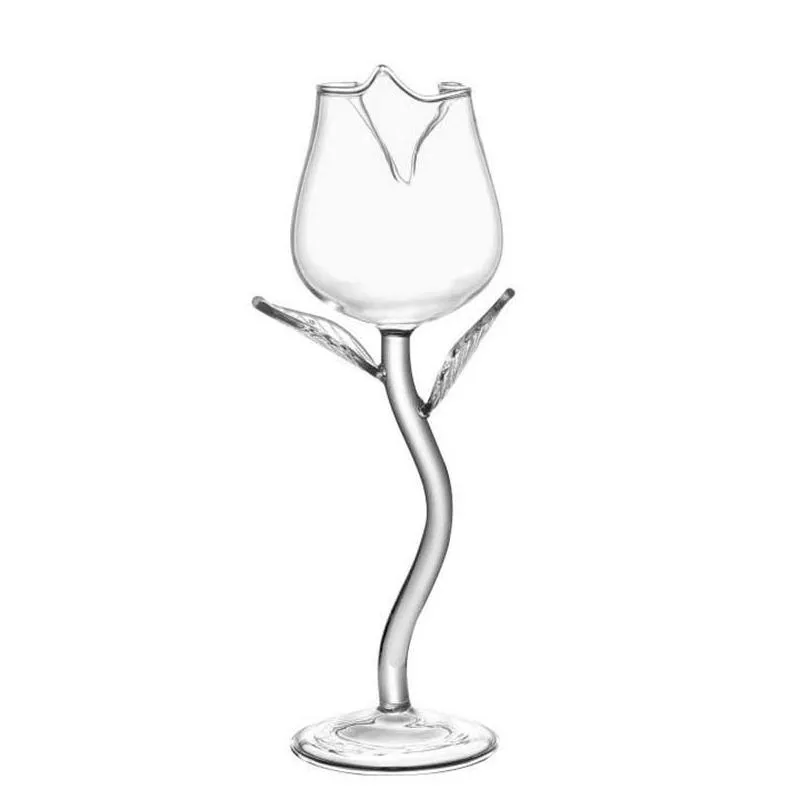 Wine Glasses Creative Wine Glasses Rose Flower Shape Goblet Lead- Cocktail Glass Home Wedding Party Barware Drinkware Drop Delivery Ho Dhhst