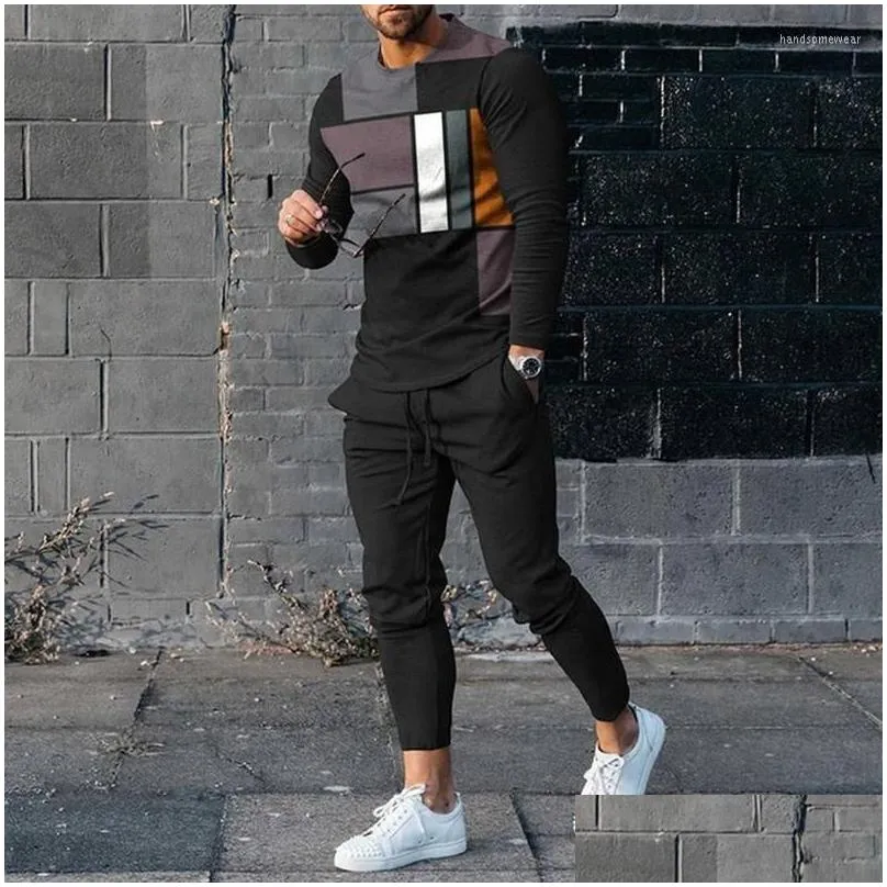 Men`S Tracksuits Autumn Tracksuit Long Sleeve T Shirtaddpant Suit Mens Streetwear Vintage Sweatshirt Oversized Men Clothing 2 Piece S Dhebb