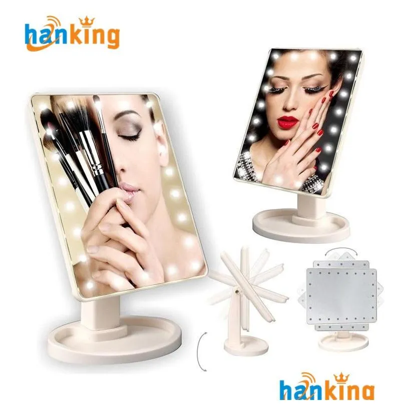 Compact Mirrors 360 Degree Rotation Touch Sn Make Up Mirrors Led Cosmetic Folding Portable Compact Pocket With 16/22 Lighting Dimmable Dhpis