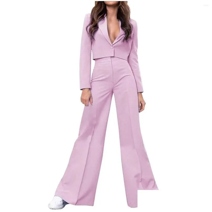 gym clothing women`s elegant business suit set short jacket trousers with wide leg pencil pant for women work suits