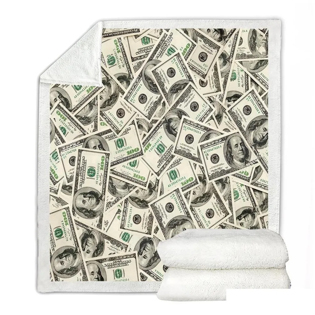 Blanket Dollar Sherpa Fleece Digital Printing Fluffy Money P Throw Cool Funny Soft Bedspreads Dropship 201 Drop Delivery Home Garden H Dhzyj