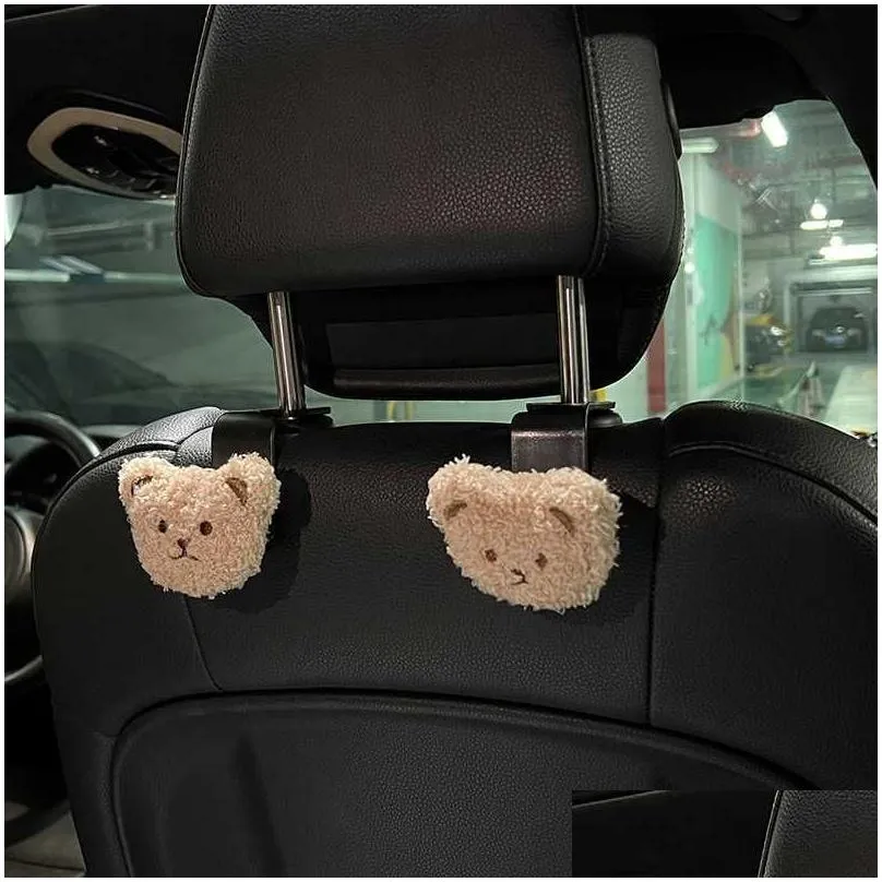 Other Interior Accessories New Cartoon Bear Hook Car Seat Headrest Storage Holder Interior Decoration Cute Hooks Back Hanger Accessori Dhlix