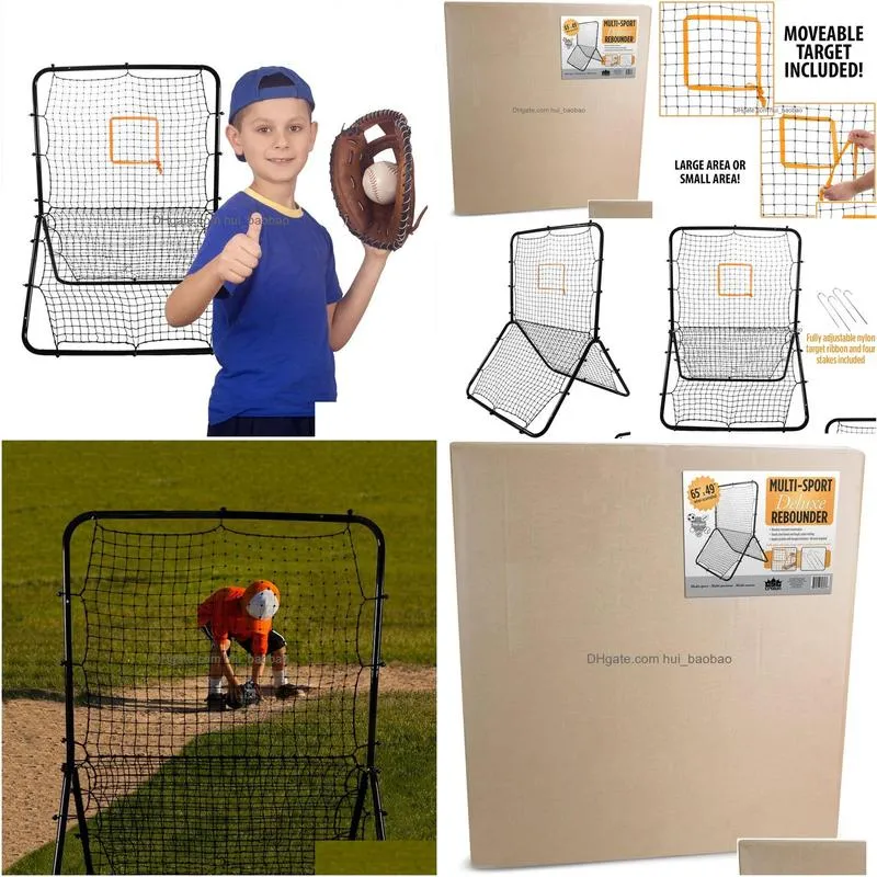 goods multi-sport rebounder pitch back screen with adjustable target black 65 x 49-inch