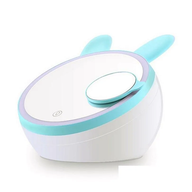 Compact Mirrors Adorable Rabbit Fox Makeup Mirror Lamp Make Up Mirroraddled Touch Lampaddstorable Base Plate Mti-Function Usb Recharge Dhl0S