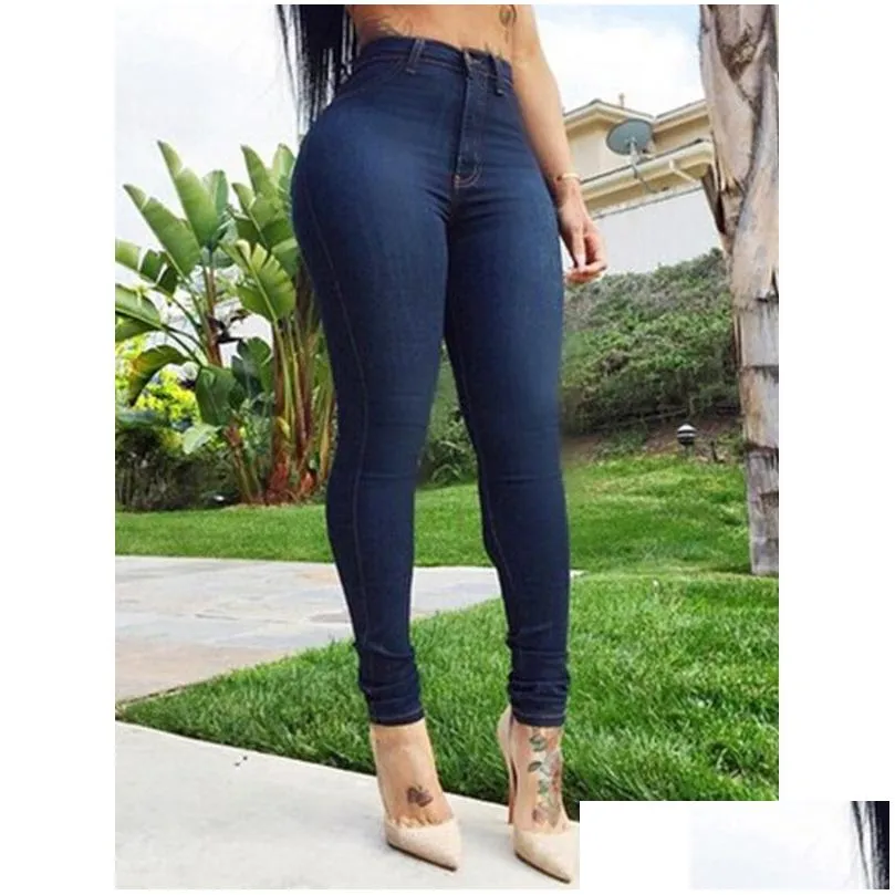 Women`S Jeans Jeggings Jeans For Women Blue High Waist Elastic Stretch Ladies Female Washed Denim Skinny Pencil Drop Delivery Apparel Dhmds