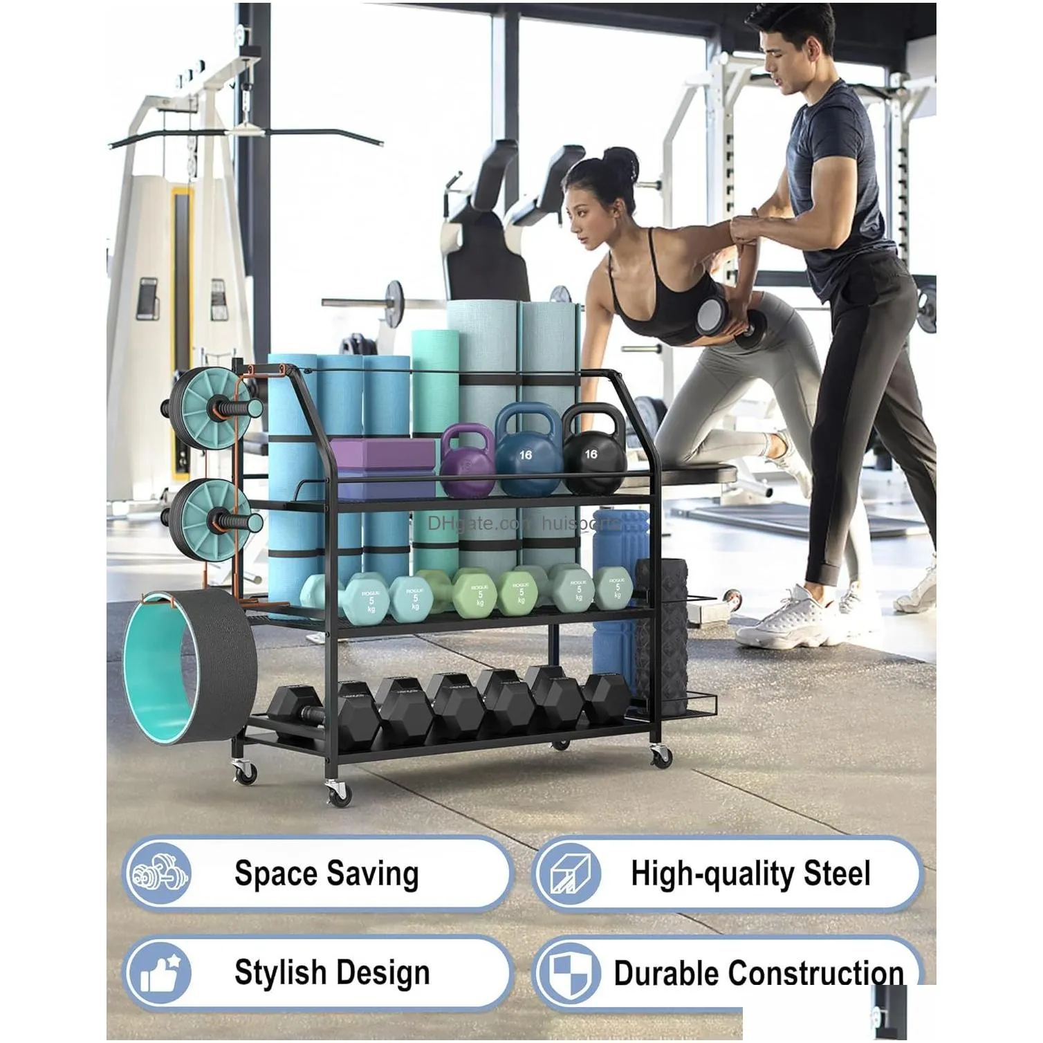 yoga mat storage rack home gym workout accessories organizer sporting goods storage with baskets and hooks