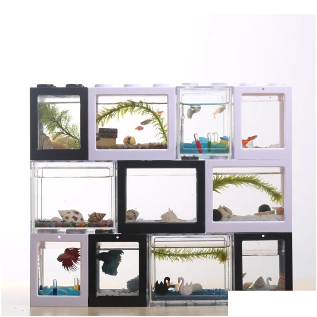 Aquariums Creative Home Aquarium Fish Tank Mini Goldfish Jar White Building Blocks Preposition Cylinder Landscape Drop Delivery Home G Dhna8