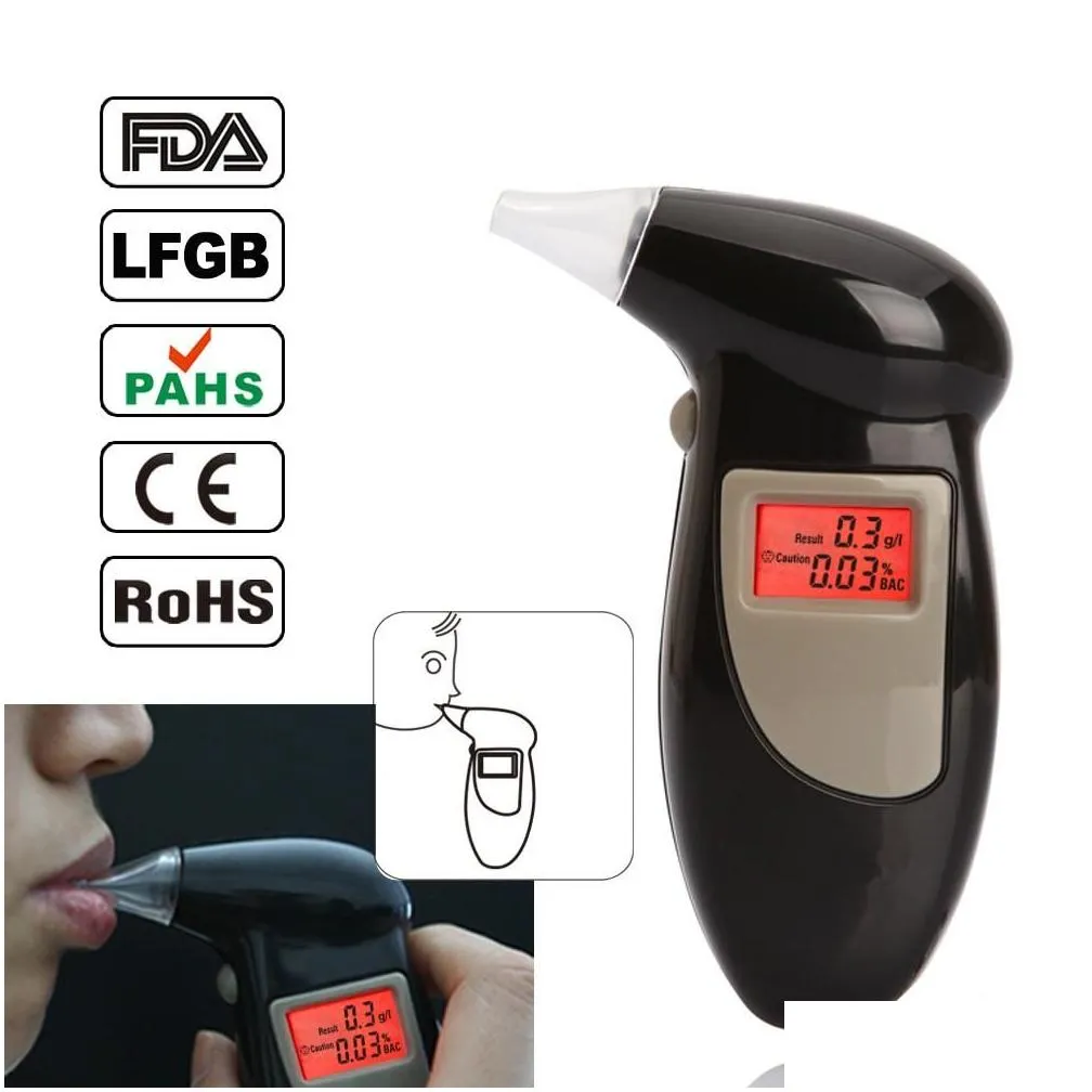 Alcoholism Test New Car Police Handheld Alcohol Tester Digital Breath Breathalyzer Analyzer Lcd Detector Backligh Drop Delivery Automo Dhrah