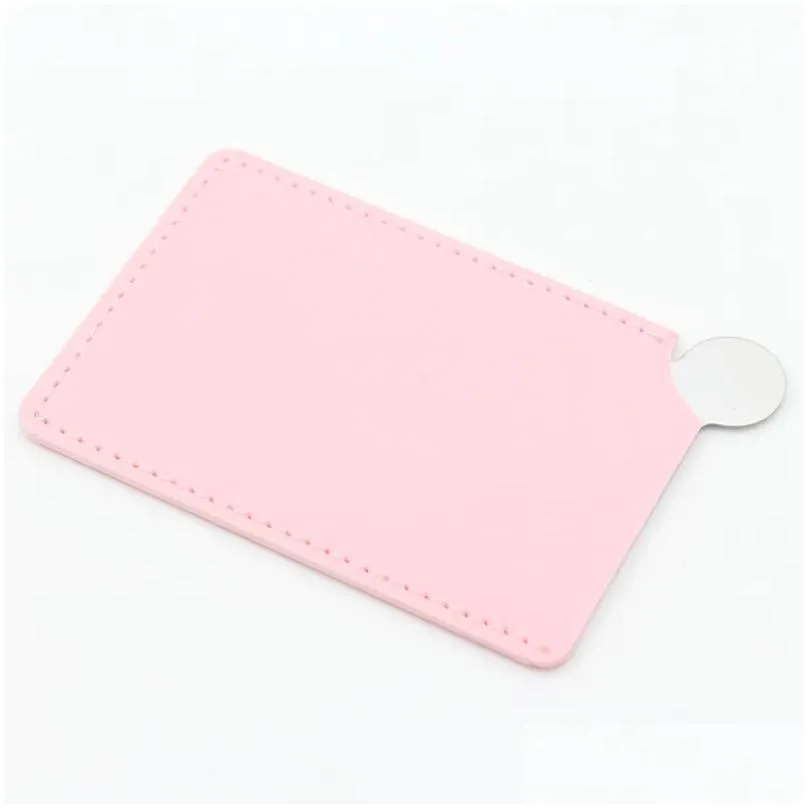 high quality portable shatter proof card style pocket cosmetic mirror pu leather cover stainless steel unbreakable makeup