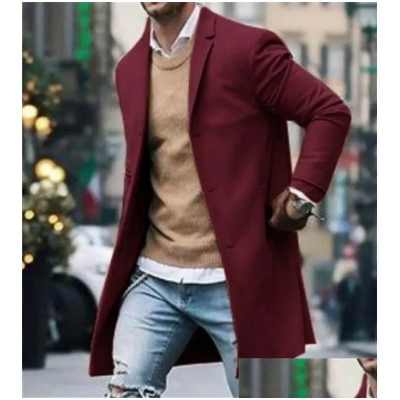 Men`S Wool & Blends Fashion Mens Trench Coats Warm Thicken Wool Jacket Woolen Peacoat Long Overcoat Tops Outwear Button Jackets Drop D Dh5Yl