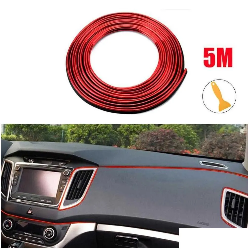 Interior Decorations New 5M Car Interior Moding Trims Line Strips Door Gap Edge Trim Strip Decorative Sticker Accessories Drop Deliver Dhywx