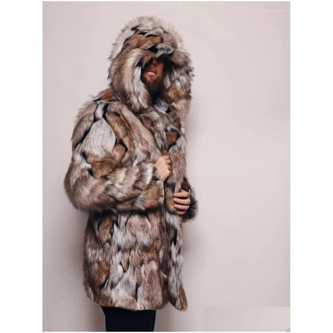 Men`S Jackets Mens Jackets Winter Faux Fur Coat Menthick Hooded Fluffy Long Sleeve Warm Outerwear Luxury Jacket Bontjas Drop Delivery Dh2B8