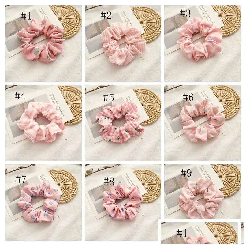 Hair Accessories Pink Color Hairbands Dot Striped Girls Hair Tie Ropes Elastic Scrunchies Headband Ponytail Holder Women Accessories 9 Dhjye