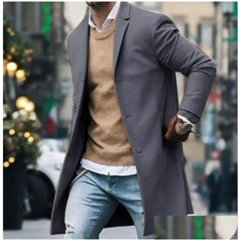 Men`S Wool & Blends Fashion Mens Trench Coats Warm Thicken Wool Jacket Woolen Peacoat Long Overcoat Tops Outwear Button Jackets Drop D Dh5Yl