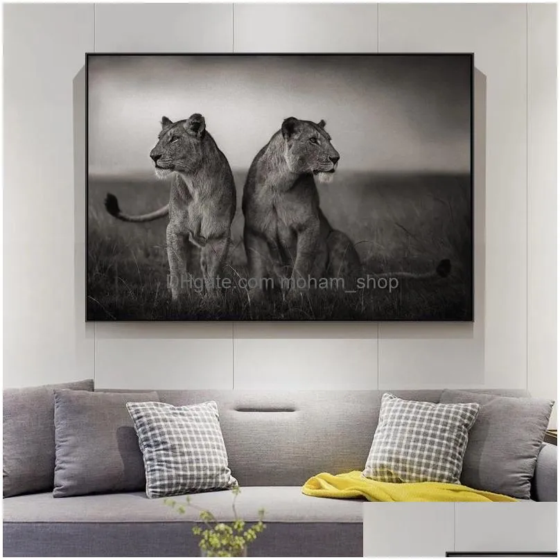 black and white african  wild animal posters and prints landscape canvas painting art nature wall picture for living room4985687