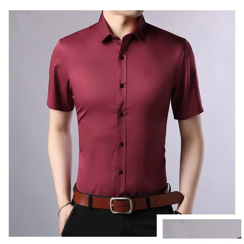 Men`S Dress Shirts Summer Breathable Business Casual Mens Short-Sleeved Shirt Slim Professional Non-Iron White Shirts Male Stretch Dr Dhkpc