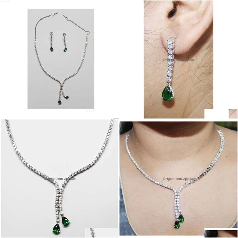 most selling 14k gold 7.11 ctw diamond 14k white gold emerald necklace set for anniversary and engagement