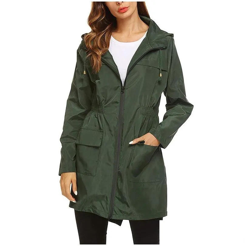 Rain Wear Women Long Jackets Windbreaker Outdoor Sports Ladies Rain Coat Wear Autumn Quickly Dry Sport Hoodies Zipper Wind-Jacket Drop Dhxzw