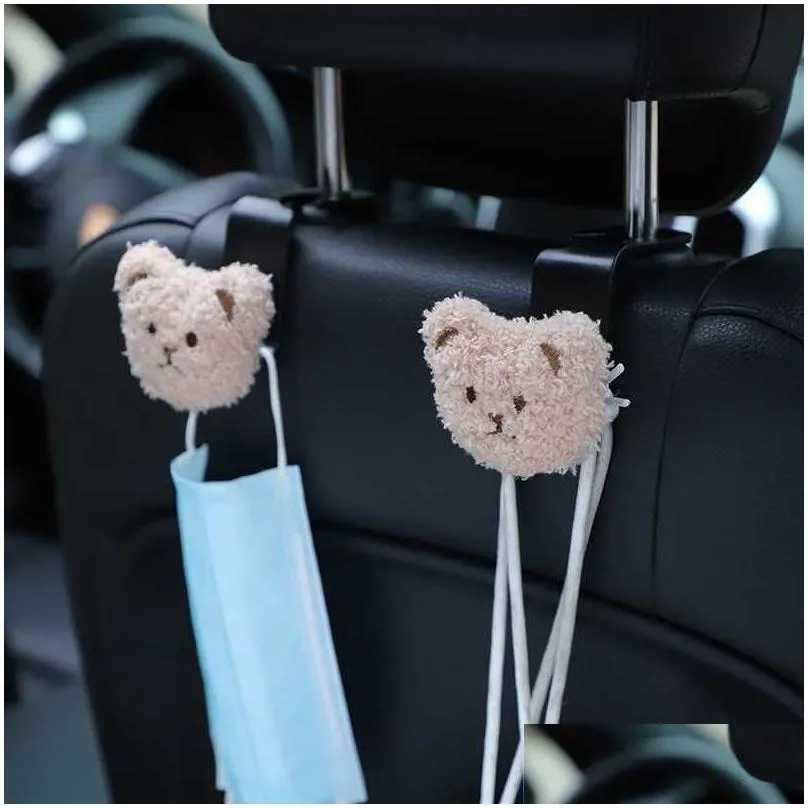 Other Interior Accessories New Cartoon Bear Hook Car Seat Headrest Storage Holder Interior Decoration Cute Hooks Back Hanger Accessori Dhlix