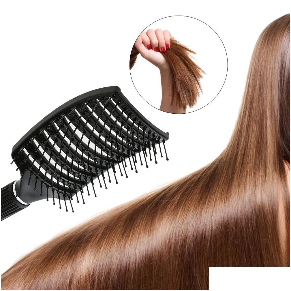 Hair Brushes Smooth Hair Pure Pig Hairbrush Women Wet Brush Professional Styling Plastic Nylon Big Bent Comb Hairdressing Tool Drop De Dhok9