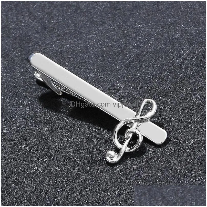 creative music symbol tie clips mens business formal wear alloy rhinestone tie clasps fashion silver plated jewelry accessories