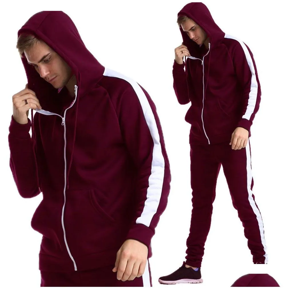 Men`S Tracksuits 2Pcs Men Hoodie Tops Joggers Pants Tracksuit Running Jogging Gym Sports Wear Hooded Pant Sweat Suit Exercise Workout Dherh