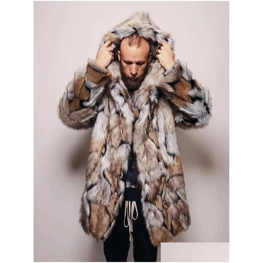 Men`S Jackets Mens Jackets Winter Faux Fur Coat Menthick Hooded Fluffy Long Sleeve Warm Outerwear Luxury Jacket Bontjas Drop Delivery Dh2B8