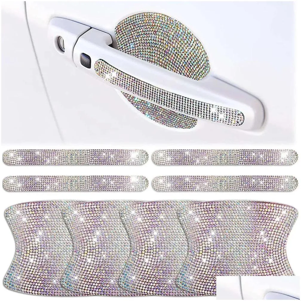 Other Interior Accessories New Car Door Handle Bowl Scratch Protective Bling Rhinestone Stickers Sil Rearview Mirror Anti-Collision Pr Dhcyr