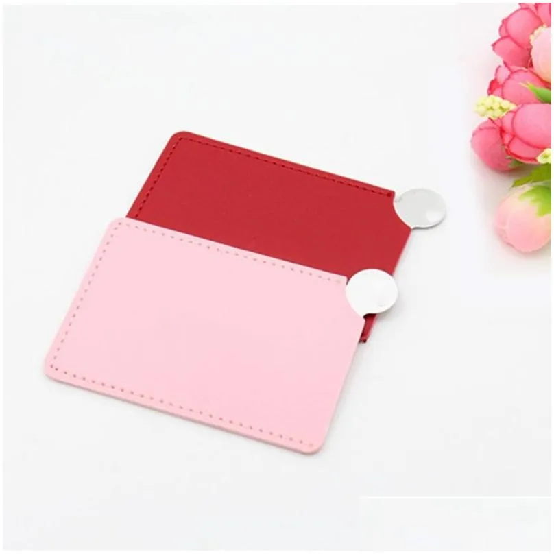 high quality portable shatter proof card style pocket cosmetic mirror pu leather cover stainless steel unbreakable makeup