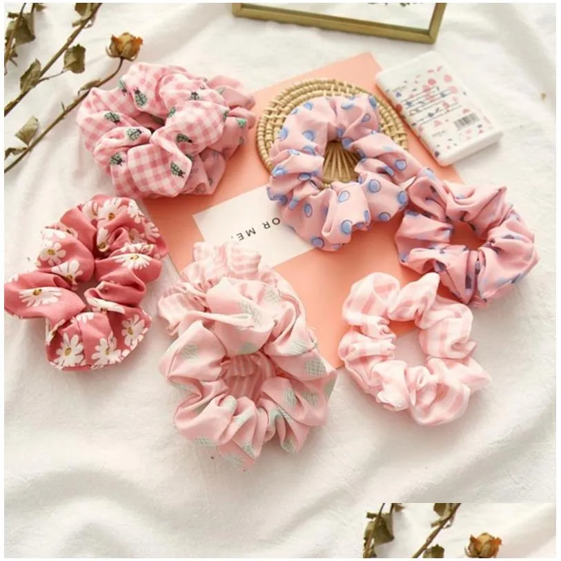 Hair Accessories Pink Color Hairbands Dot Striped Girls Hair Tie Ropes Elastic Scrunchies Headband Ponytail Holder Women Accessories 9 Dhjye