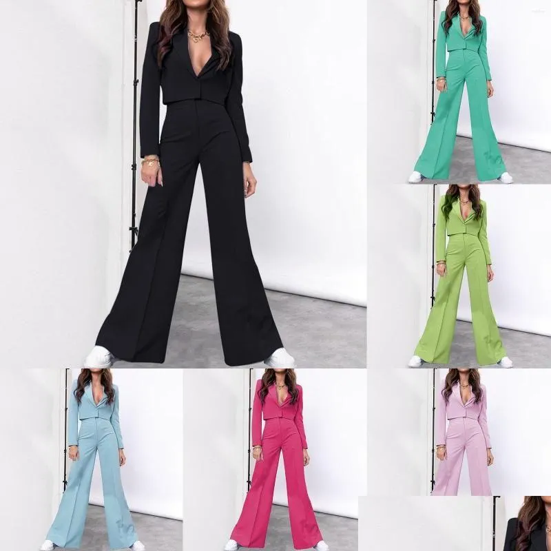 gym clothing women`s elegant business suit set short jacket trousers with wide leg pencil pant for women work suits