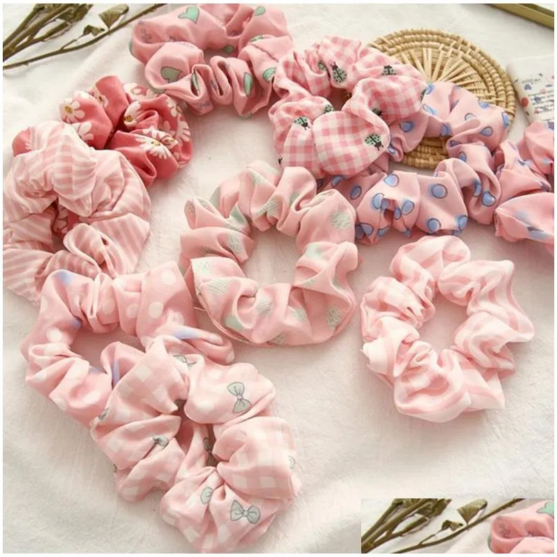 Hair Accessories Pink Color Hairbands Dot Striped Girls Hair Tie Ropes Elastic Scrunchies Headband Ponytail Holder Women Accessories 9 Dhjye
