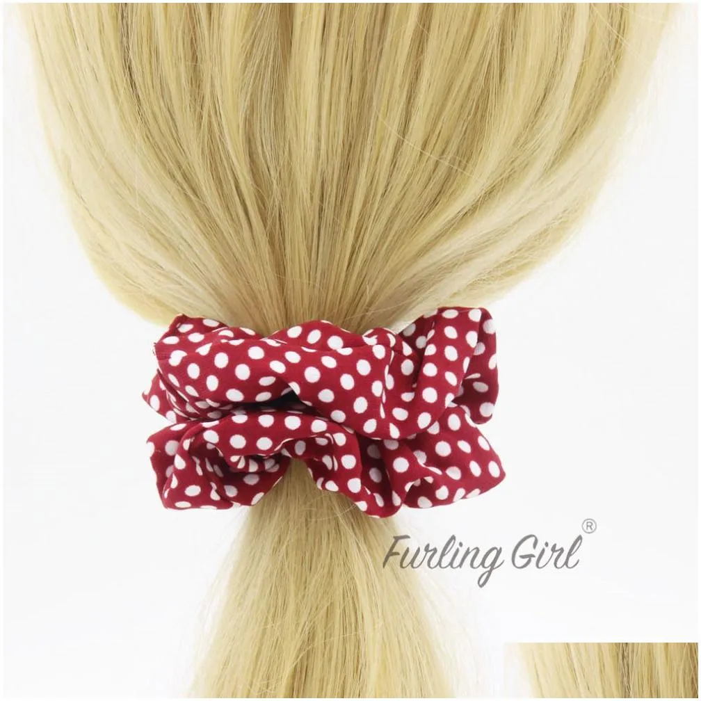 Hair Accessories Furling Girl 1Pc Polka Dots Design Chiffon Fabric Hair Scrunchy Ponytail Holder Ties Gum Drop Delivery Hair Products Dhe0B