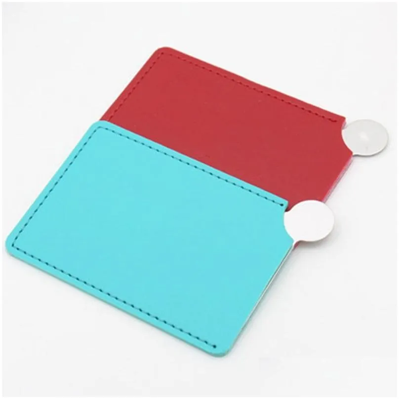 high quality portable shatter proof card style pocket cosmetic mirror pu leather cover stainless steel unbreakable makeup