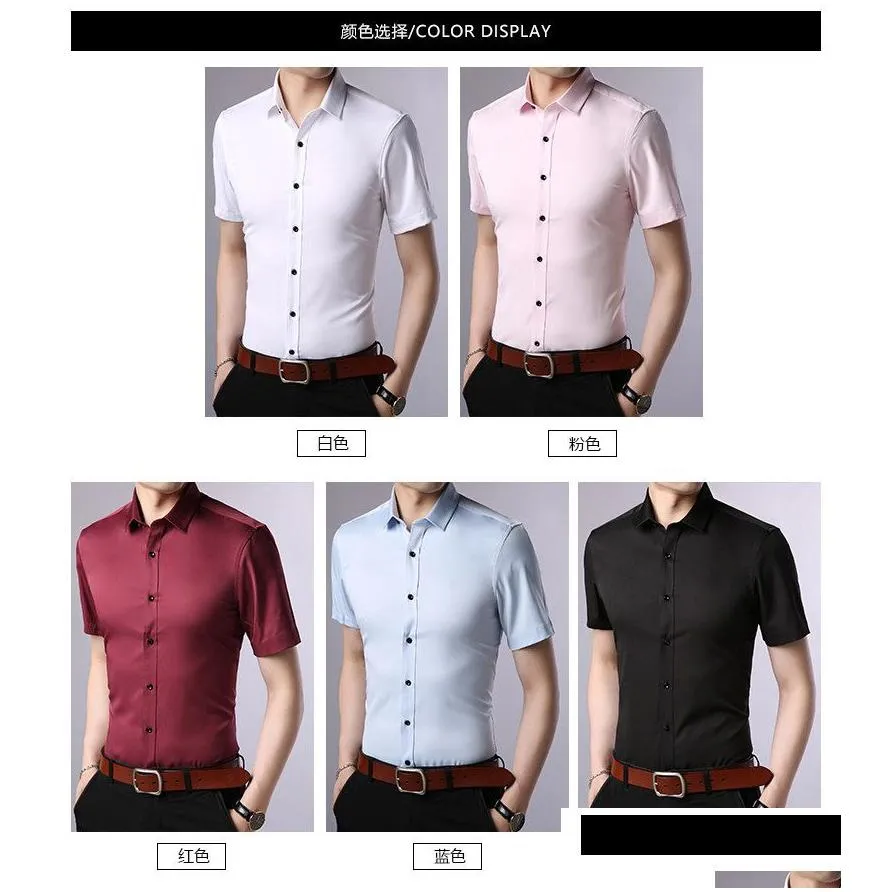 Men`S Dress Shirts Summer Breathable Business Casual Mens Short-Sleeved Shirt Slim Professional Non-Iron White Shirts Male Stretch Dr Dhkpc