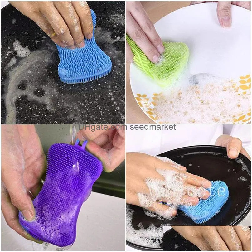 multifunctional kitchen cleaning tools 8 color bony shape silicone dishwashing brush pot vegetable fruit cleaning brushs heat insulation pads