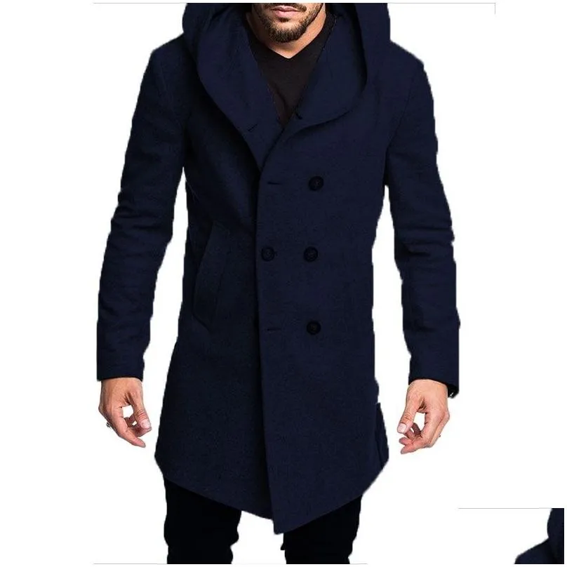 Men`S Wool & Blends Mens Long Cotton Coat Wool Blends Jacket Formal Casual Business Overall Men Trench Drop Delivery Apparel Men`S Clo Dhv3Y