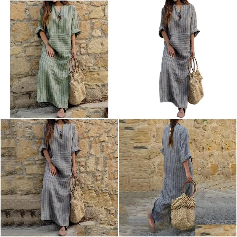 Basic & Casual Dresses Kaftan Moroccan Dresses Middle Eastern Abaya Muslim Arabic Islamic Dubai Indonesia Dress Elegant Striped Robe Dhpyc