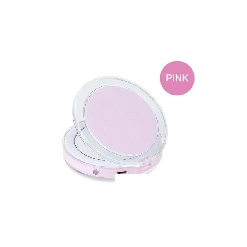 Compact Mirrors New Led Lighted Mini Makeup Mirror 3X Magnifying Compact Travel Portable Sensing Lighting Sk88 Drop Delivery Health Be Dhzvb