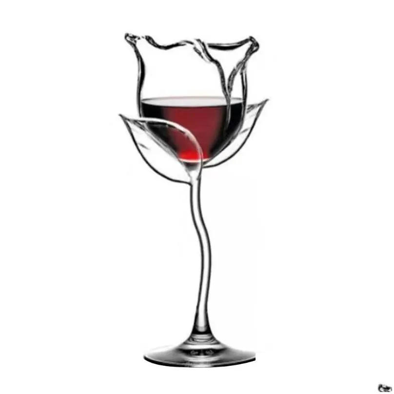 Wine Glasses Creative Wine Glasses Rose Flower Shape Goblet Lead- Cocktail Glass Home Wedding Party Barware Drinkware Drop Delivery Ho Dhhst