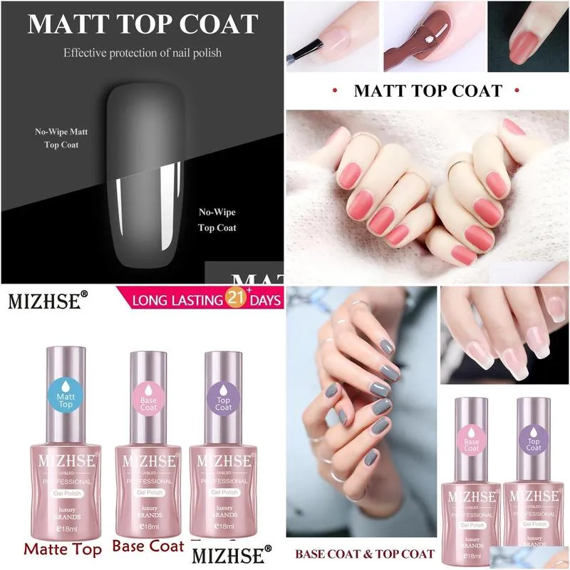 Nail Gel Mizhse No Wipe Top Base Coat Matte Transparent Gel Nail Polish Uv Led Primer Builder Fingernail Varnish Lacquer Drop Delivery Dhqez