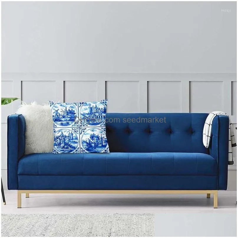 pillow modern dutch delft blue tiles sofa cover soft vintage sailboat windmills art throw case decoration