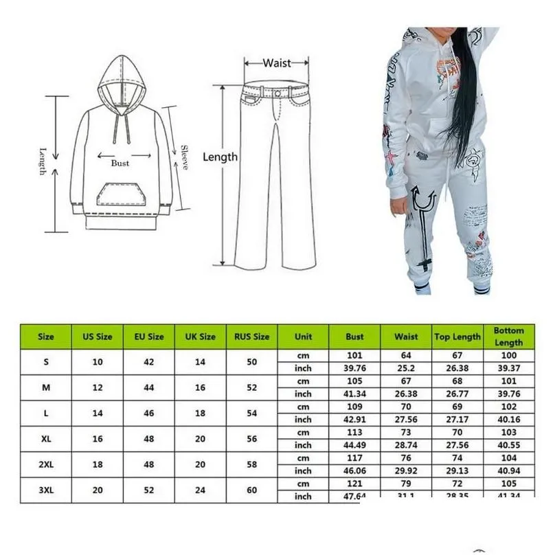 Women`S Tracksuits Print Iti Streetwear Two 2 Piece Set Tracksuits Female White Black Hoodies Pants Women Matching Outfits Sweatsuit Dhphk