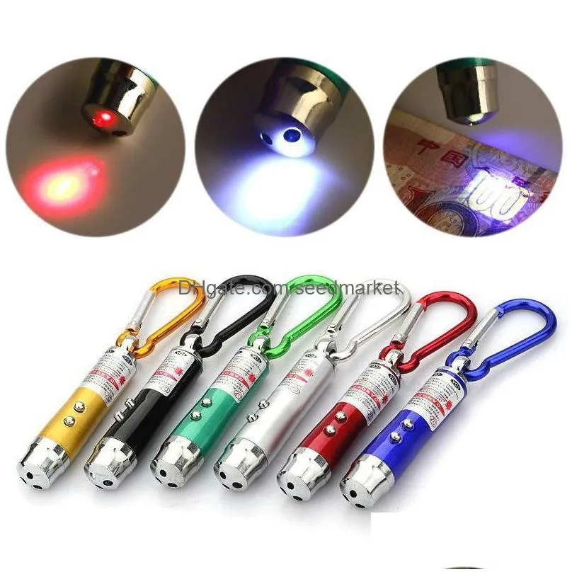 party favor lazer pen 3 in 1 mini pointer uv torch with keychain white led laser beam uv led tease the cat t9i002508
