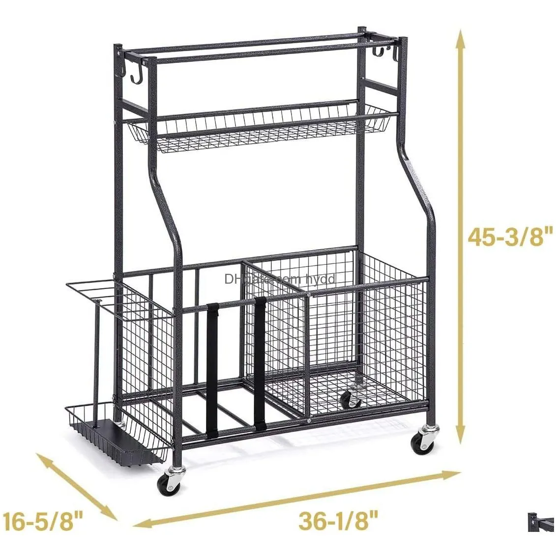 garage sports equipment storage organizer with baskets and hooks - easy to assemble - sports ball gear rack holds basketballs baseball