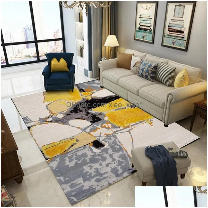 carpets abstract oil painting bedroom carpet yellow gray living room large area rug floor beside sofa non-slip coffee table mat custom