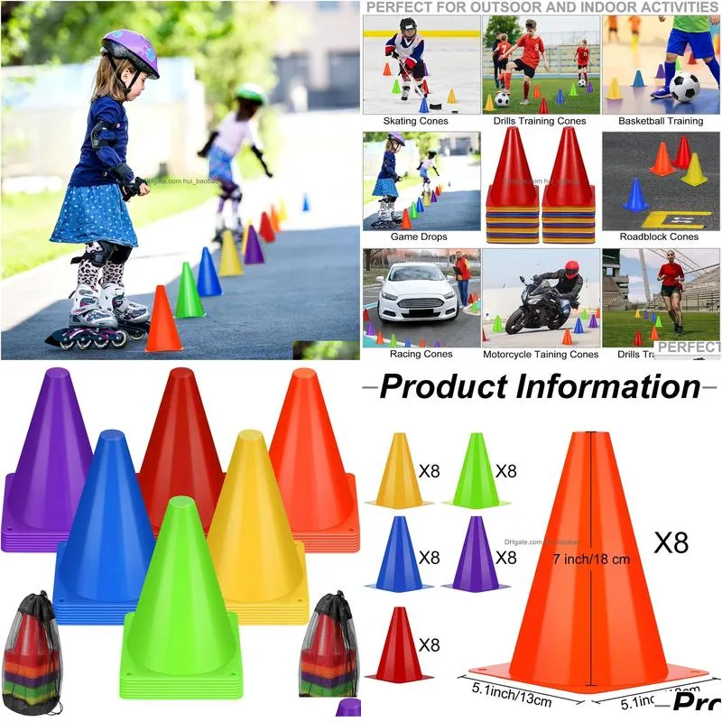 48 pack 7 inch plastic traffic cones agility field marker soccer cones safety cones sports cones training cones for skating