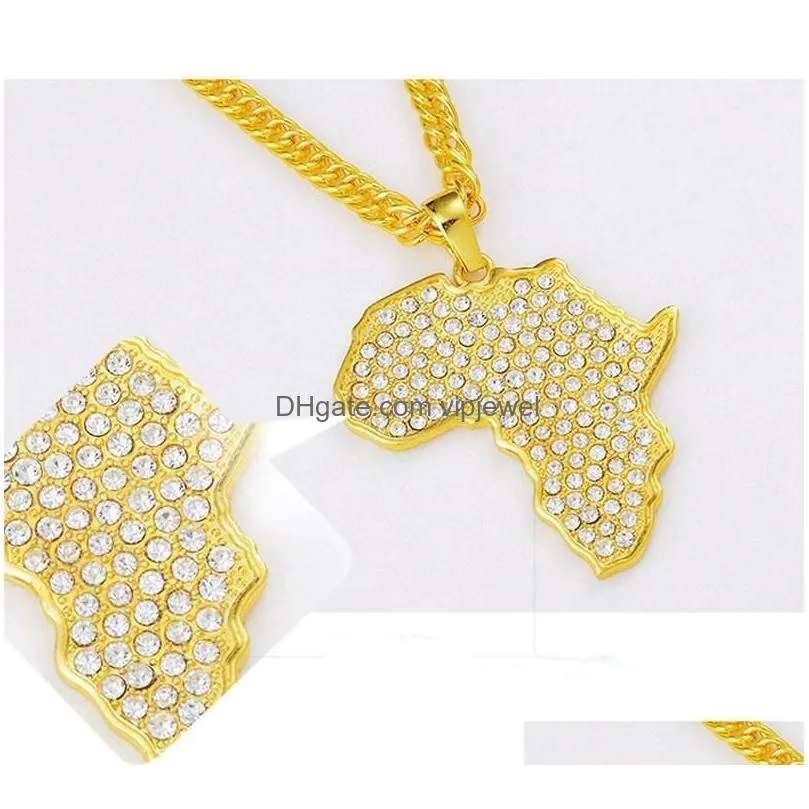 africa map necklace rhinestone crystal gold/silver color hip hop pendant necklaces geometric fashion necklaces christmas gift