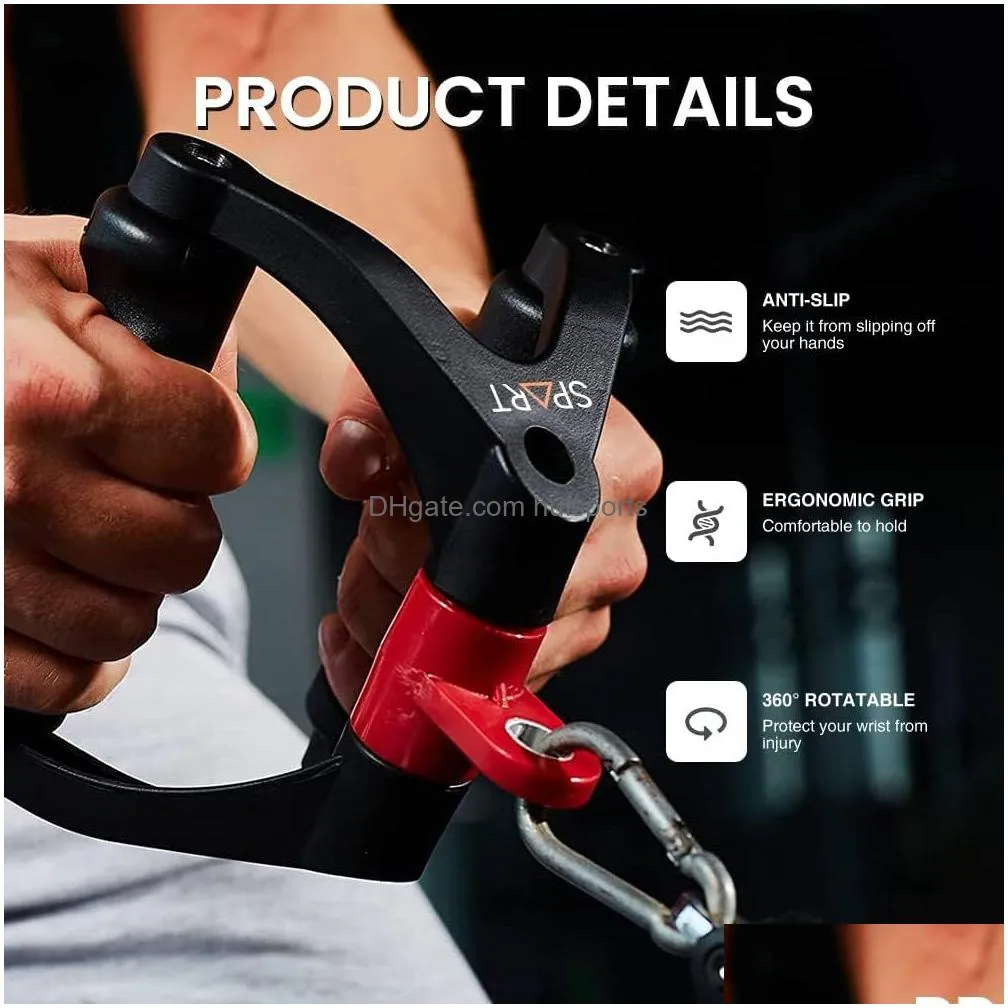 ergonomic anti-slip natural rubber grip and carabiners for push downs triceps pull downs crunches facepulls strength training and home